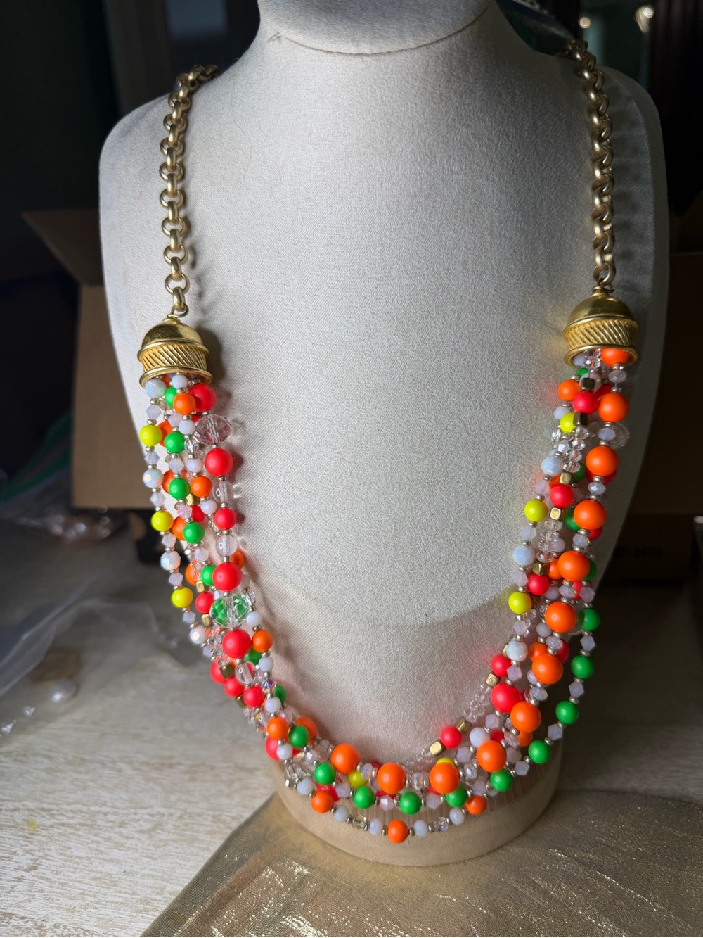 Multicolor Beaded Statement Necklace - Gold Accents